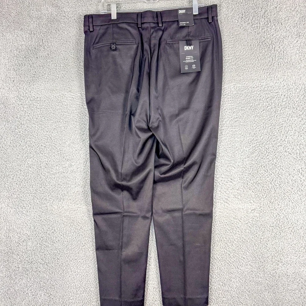 DKNY Dress Pants Mens 34 Black‎ Stretch Skinny Fit Flat Front 36x29 NEW $70